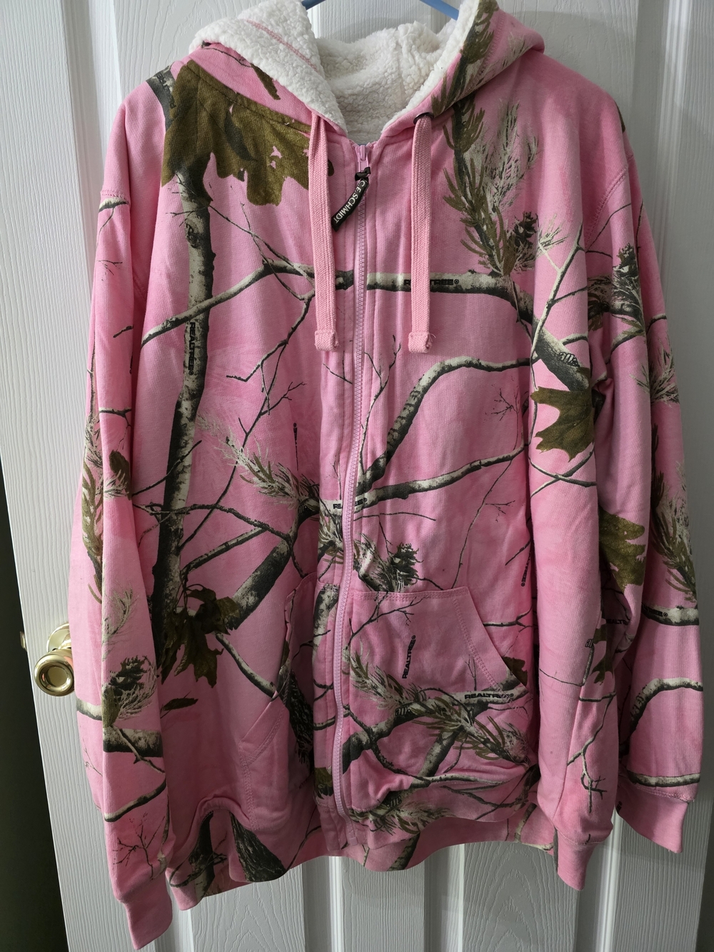 Pink Sherpa-Lined Camouflage Branch Zip Hoodie